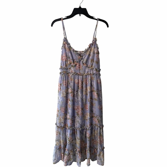 Limelush Dresses & Skirts - Limelush Purple Floral Tiered Boho Midi Dress Size Large